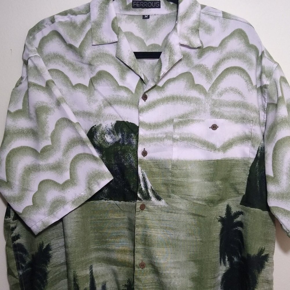 Ferrous Men's Hawaiian Cruise Caribbean Palm Tree Polyester Microfiber  Shirt M
